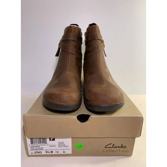 .4180 Clarks Angie Spice, Dark/Tan Leather-US 9.5 Womens - Picture 2 of 5
